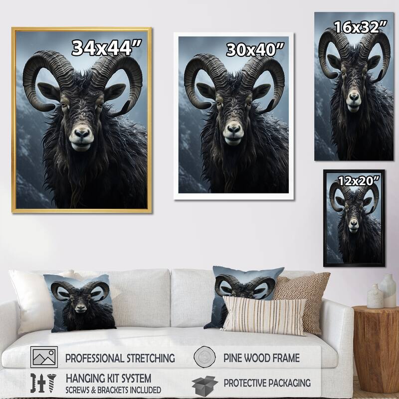 Designart "Brown Ibex Majestic Horns Ibex I" Other Animals Framed
